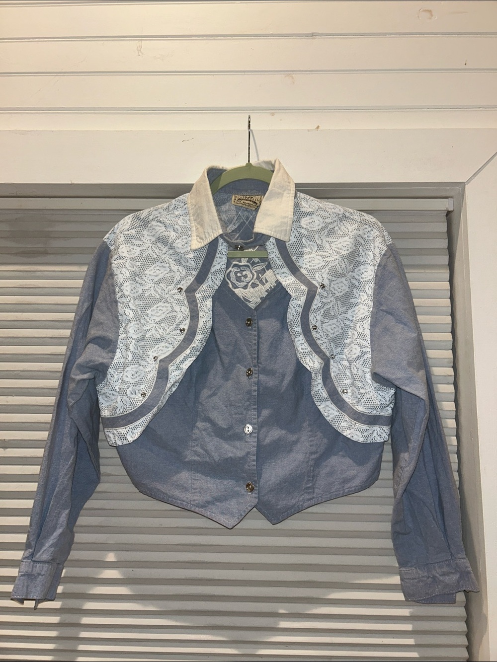 Vintage 1849 Ranchwear Cropped Western Shirt Lace Rhinestone Faux Vest Medium